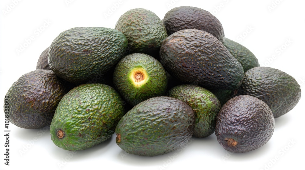 Avocado pile isolated on white background. Many fresh ripe green and brown fruits Avocado pile isolated on white background. Many fresh ripe green and brown fruits