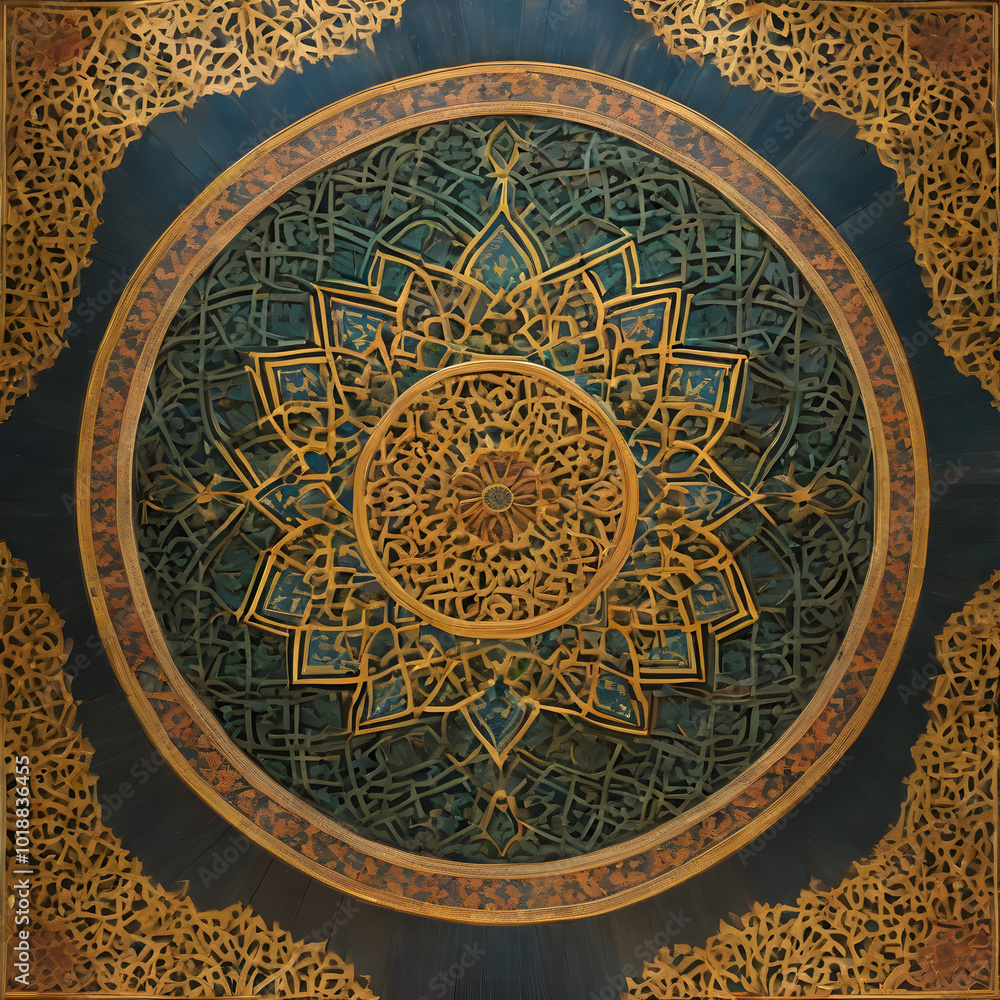 Fototapeta premium Background with seamless pattern in islamic art style. AI generated image