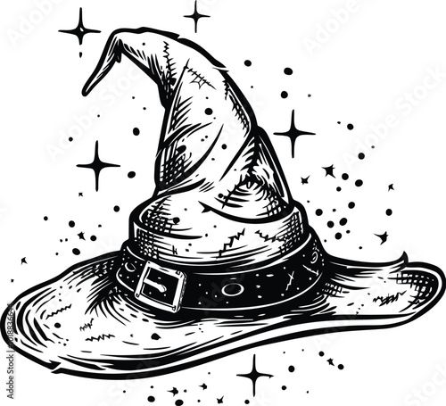 Halloween Wizard Hat Silhouette Flat Vector