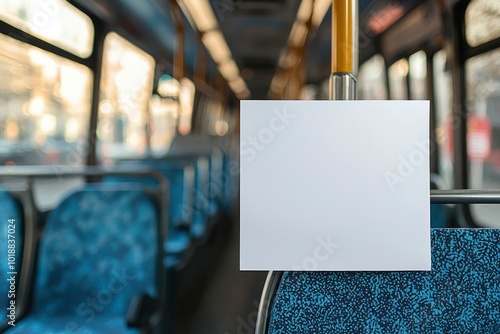 Blank White Sign on a Bus Seat Back photo