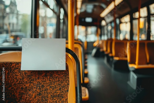 Blank Sign on an Empty Bus Seat with Blurred Background