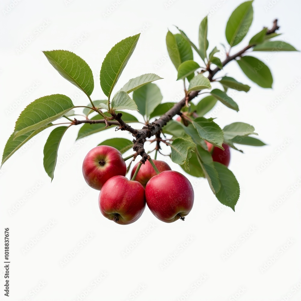 Ripe red apples hanging on a tree branch in an orchard during sunny weather Ripe red apples hanging on a tree branch in an orchard during sunny weather