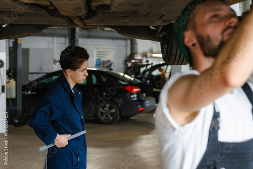 Mechanics in the garage photo