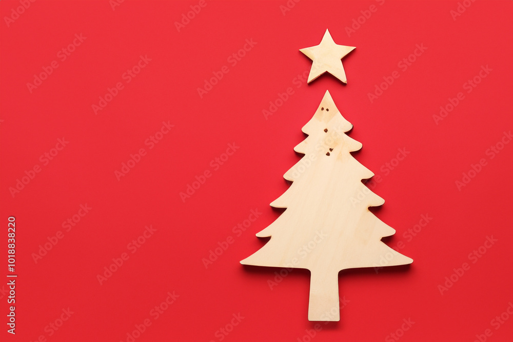 Creative christmas tree on red background. place for text Creative christmas tree on red background. place for text