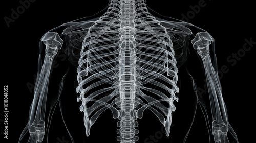 X-ray image showing a frontal view of the human skeleton. generate ai