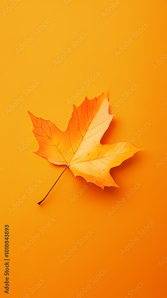 Single maple leaf on a yellow background Single maple leaf on a yellow background