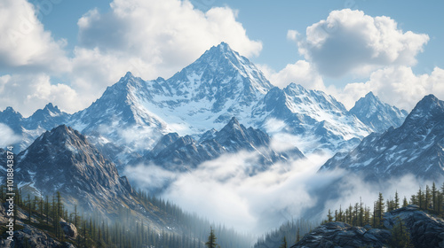 Wallpaper Mural Majestic mountain landscape with snow-capped peaks and cloudy sky for travel inspiration Torontodigital.ca