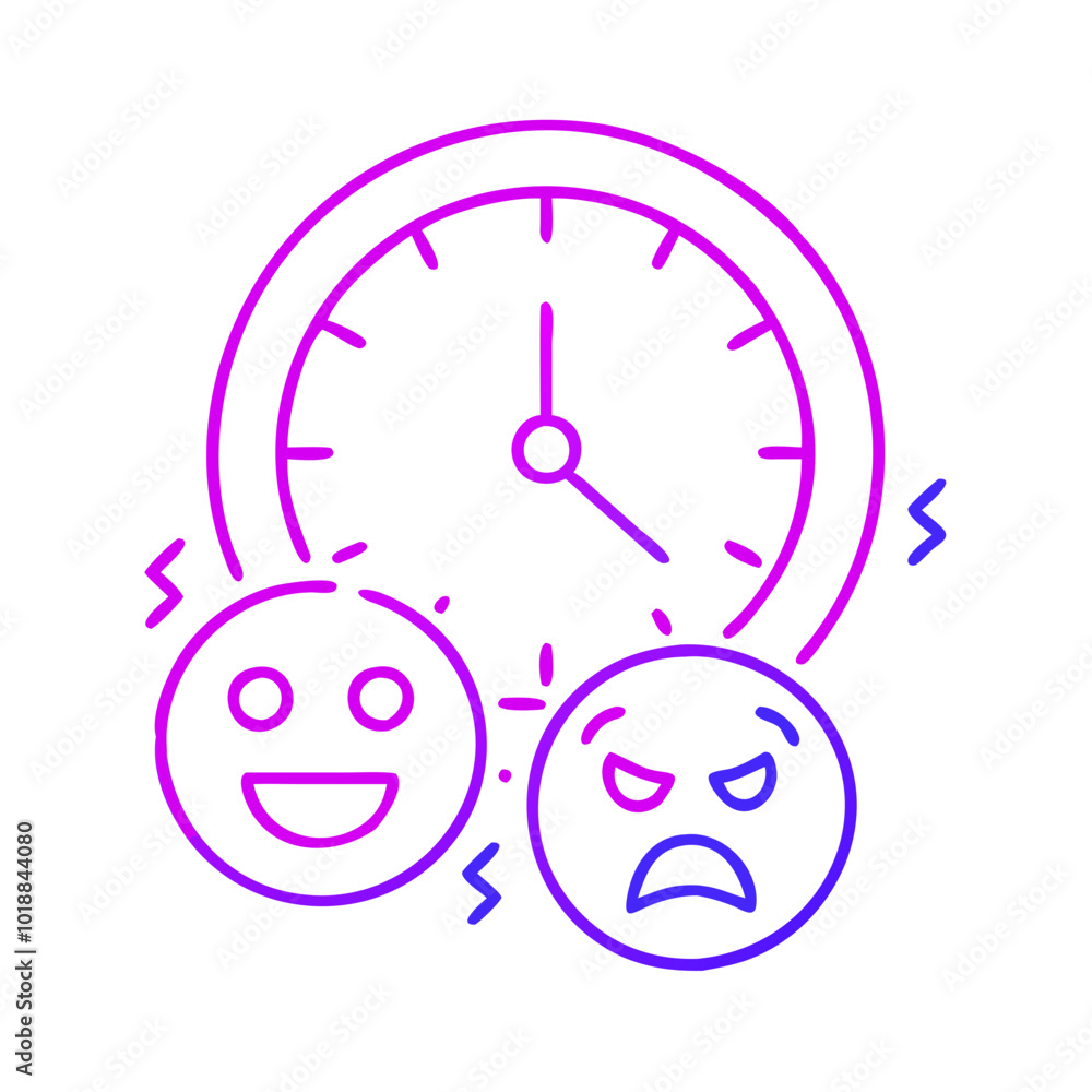 Clock face showing different emotions Clock face showing different emotions