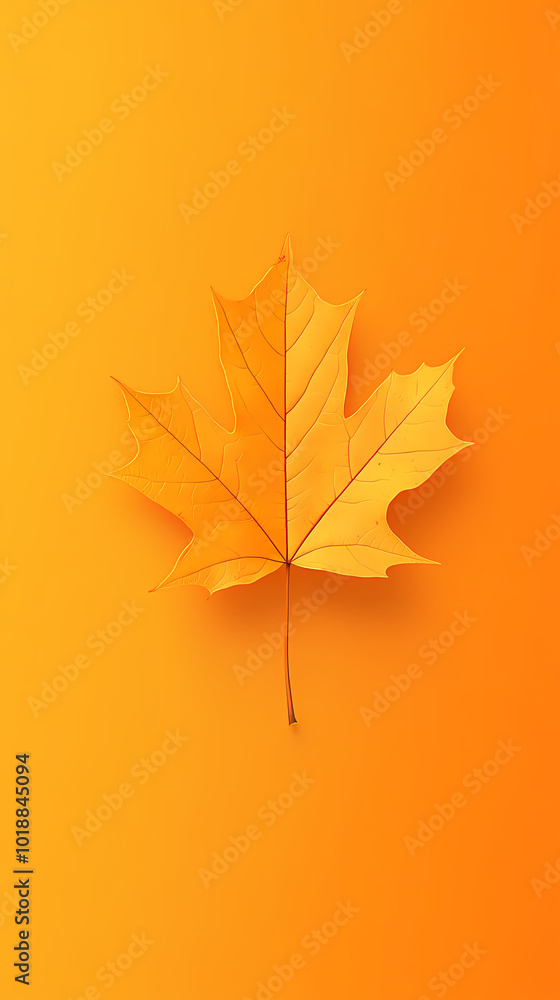 Single maple leaf on a yellow background Single maple leaf on a yellow background