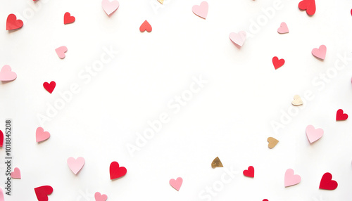 Scattered Paper Hearts on Pure White Background