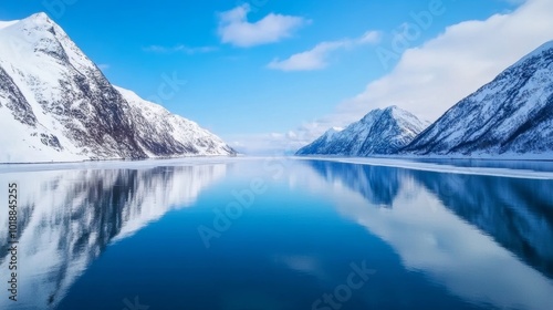 Wallpaper Mural Norwegian fjords with snowy mountains and frozen waters, a breathtaking winter tour destination  Torontodigital.ca