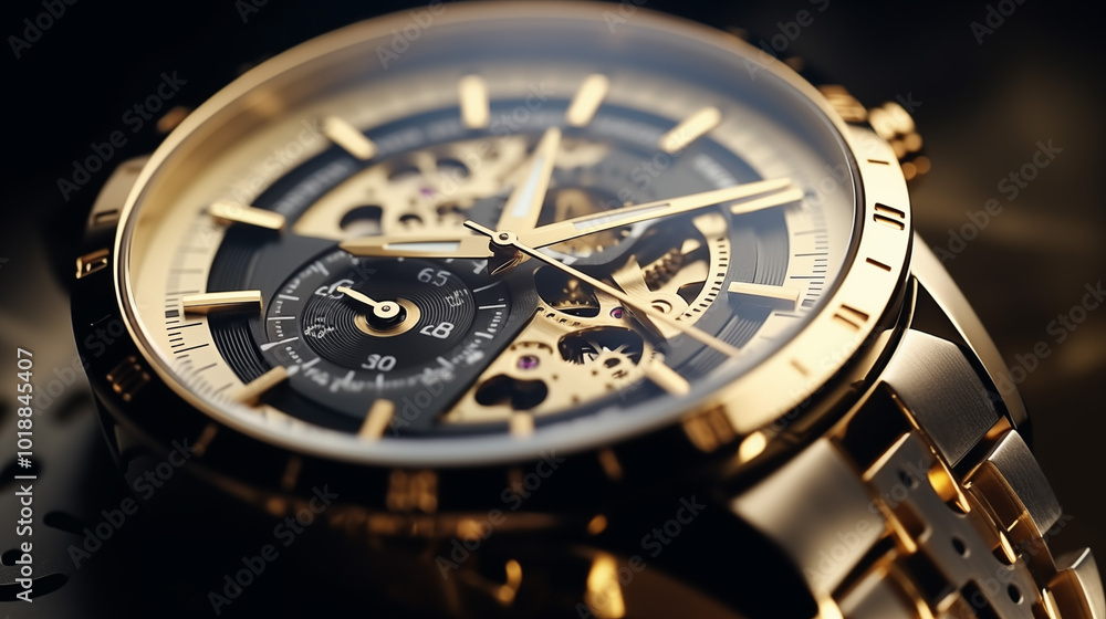 A golden clock face watch that combines artistry and functionality, displaying the slow passage of time with exquisite craftsmanship. A golden clock face watch that combines artistry and functionality, displaying the slow passage of time with exquisite craftsmanship.