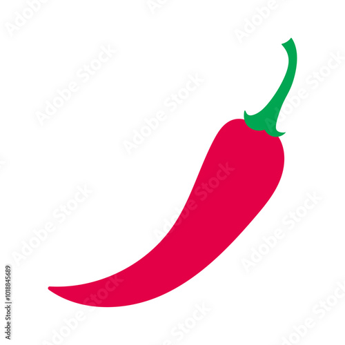 A red chili pepper with a green stem. The pepper is cut off at the top and is shown in a close up