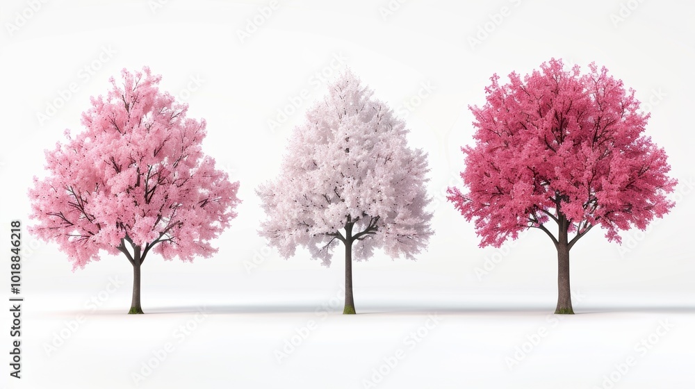 Naklejka premium Three trees representing different seasons in watercolor style on a white background. Season change concept