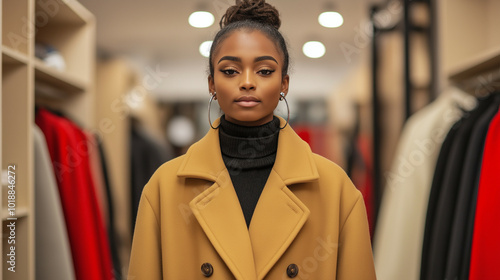 Person reselling a gently used designer coat online, with a high resale value tag attached, showing demand for luxury fashion 