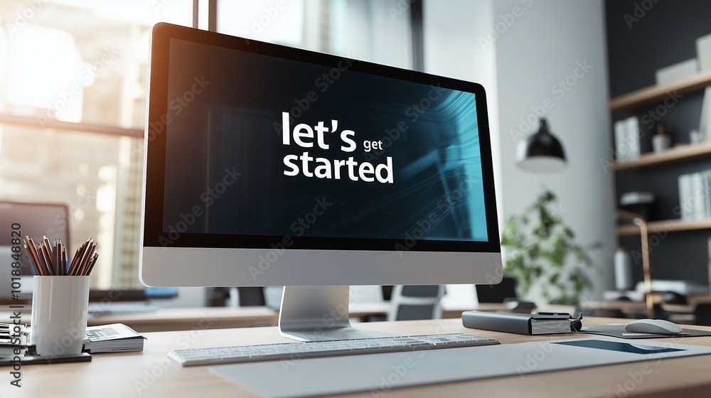 Modern computer monitor with phrase Modern computer monitor with phrase