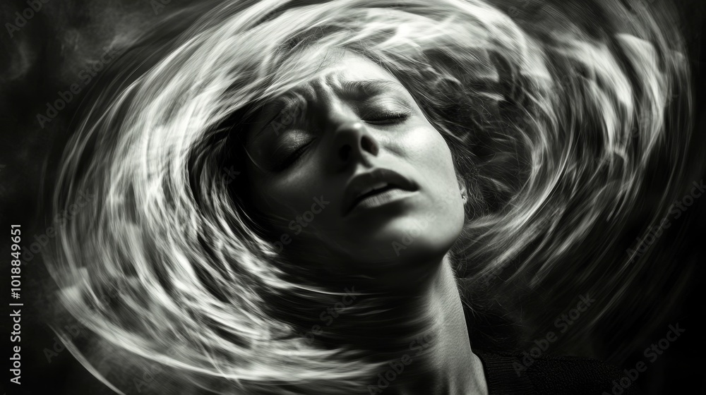 Abstract motion blur portrait of woman in black and white Abstract motion blur portrait of woman in black and white