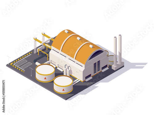 An isometric view of an industrial facility with storage tanks. Vector illustration