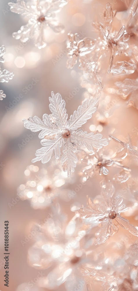 Naklejka premium Elegant snowflakes drift softly in pastel winter hues, creating a frosty atmosphere for a serene smartphone wallpaper design