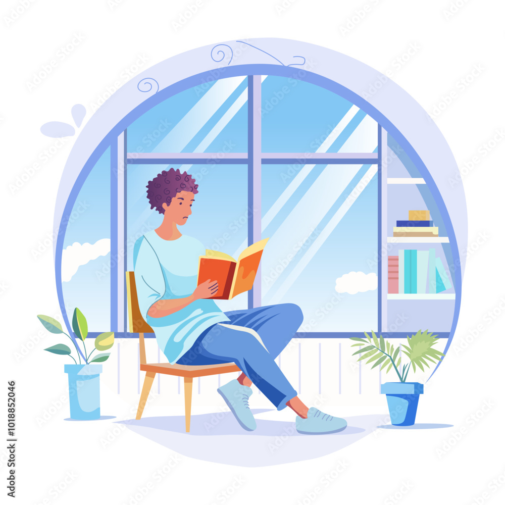 A person book reading illustration in flat style A person book reading illustration in flat style