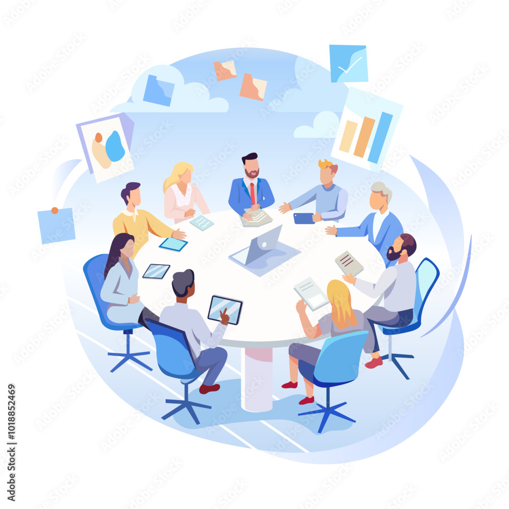 A flat style illustration of business meeting A flat style illustration of business meeting