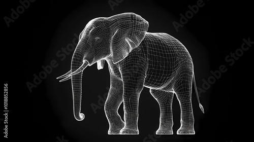 3d rendering elephant wireframe high poly mesh. 3D Wireframe. Illustration photo