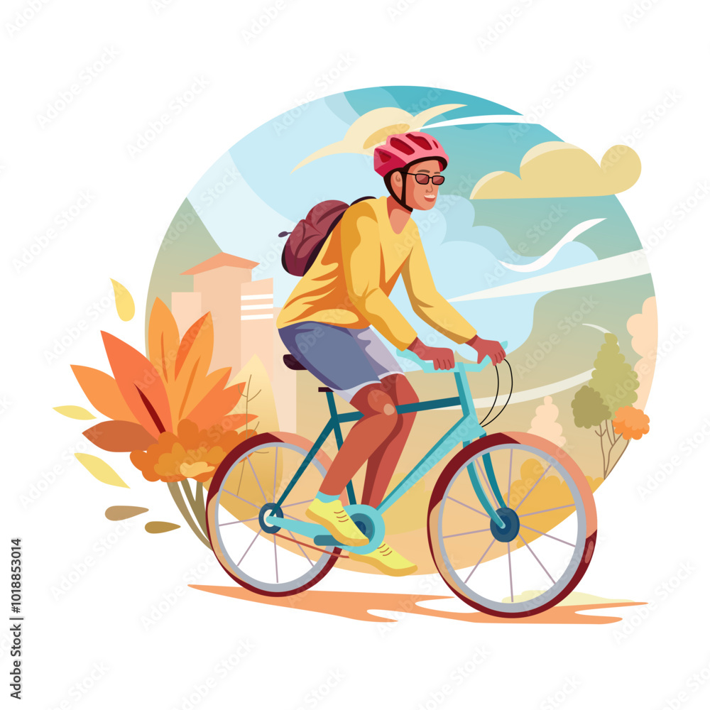 A flat illustration of a man doing cycling fun in a park A flat illustration of a man doing cycling fun in a park