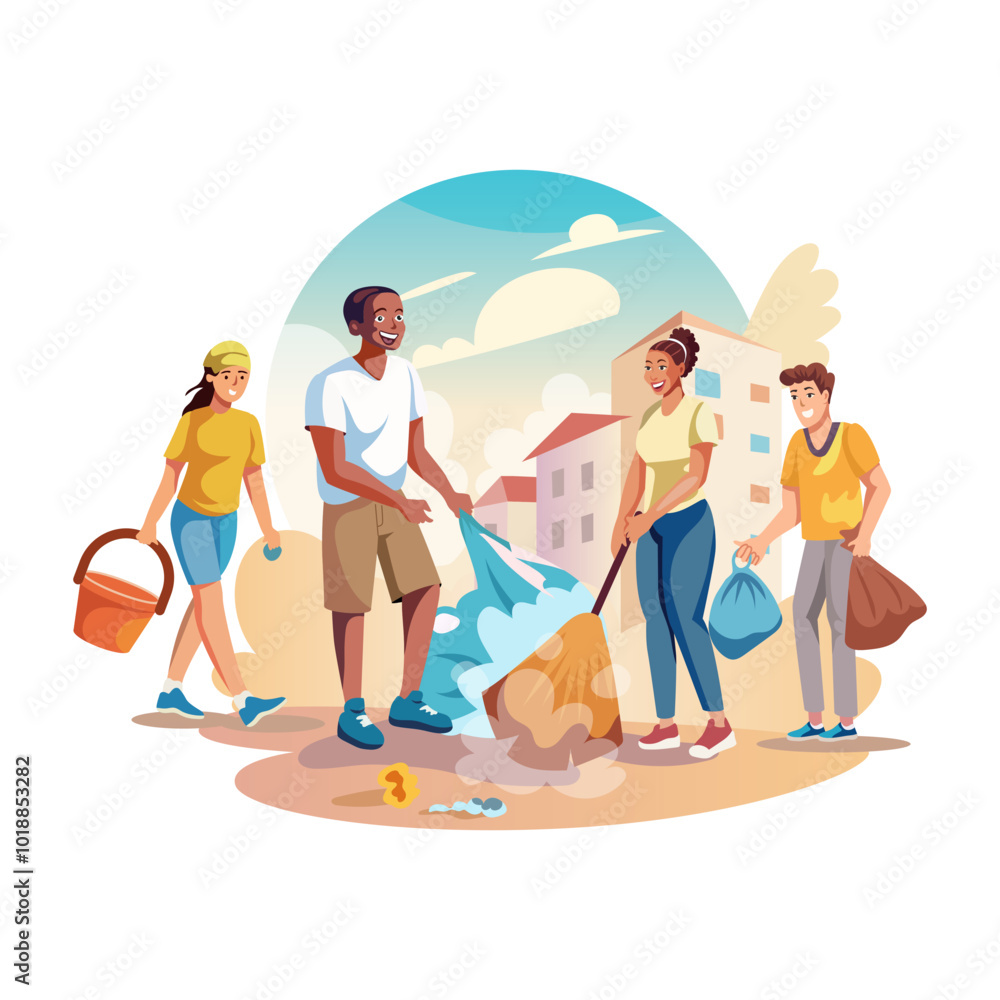 A flat illustration community cleaning 