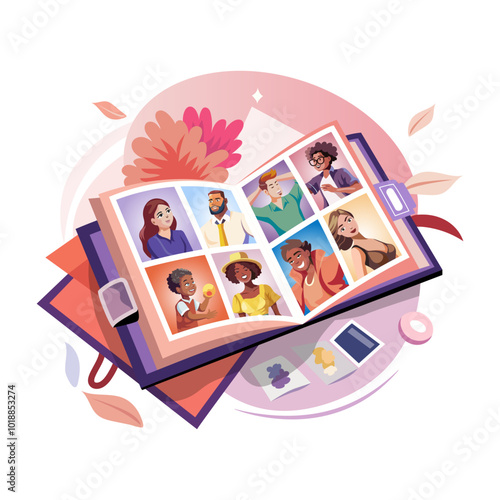 A flat illustration of photo album 
