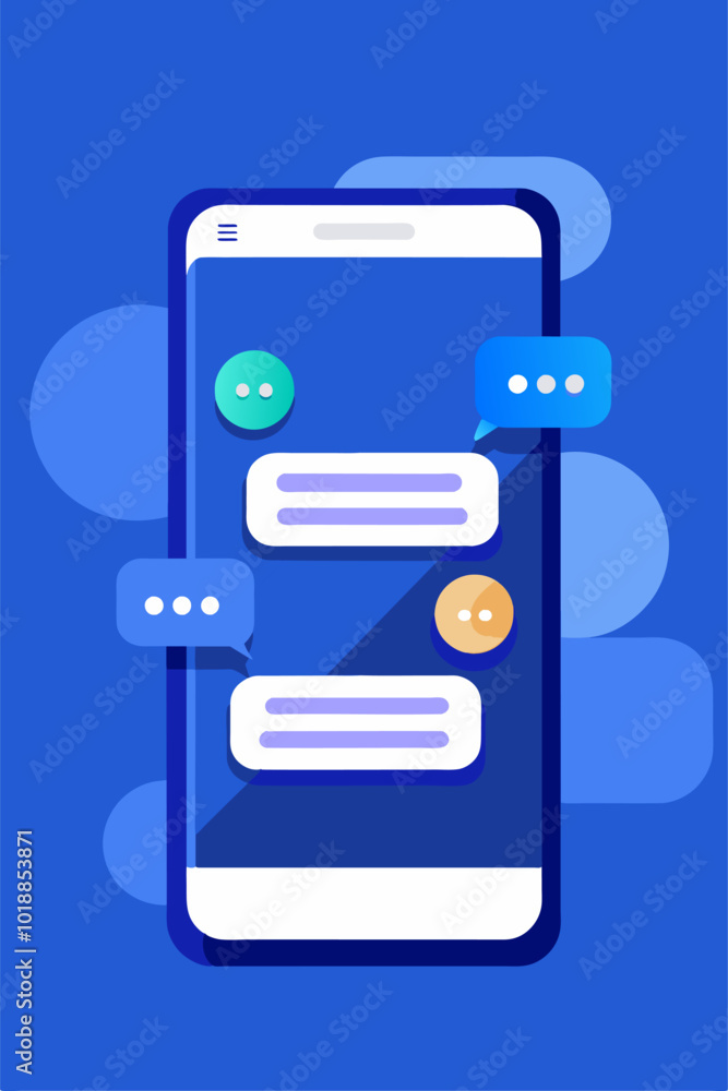Phone messaging concept with speech bubbles on the screen. Mobile phone texting dialogue Phone messaging concept with speech bubbles on the screen. Mobile phone texting dialogue