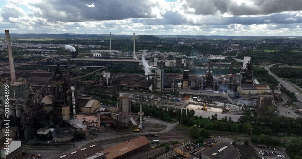 Heavy industry in Germany, metal production blast furnace. Aerial drone video. Heavy industry in Germany, metal production blast furnace. Aerial drone video.