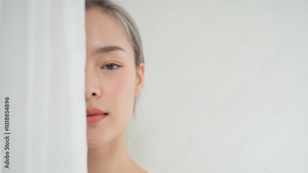 Half-Face Portrait with Soft Lighting and White Background Half-Face Portrait with Soft Lighting and White Background