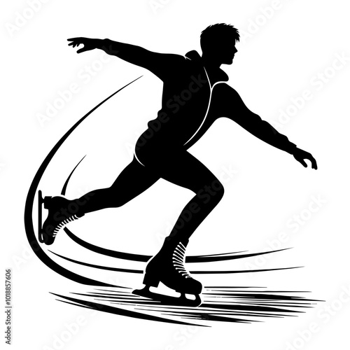 Silhouette of a male figure skater gliding gracefully on the ice. vector illustration