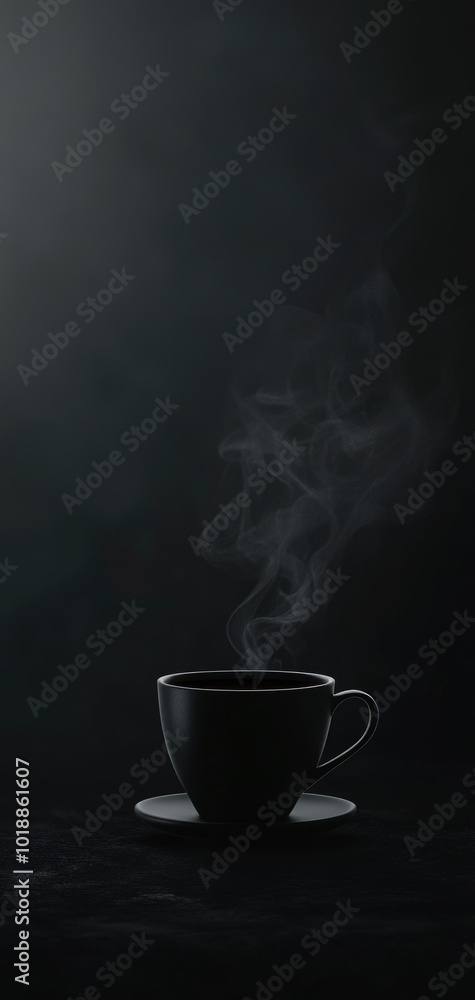 A moody coffee cup with steam rises against a dark, minimalistic background perfect for a smartphone wallpaper A moody coffee cup with steam rises against a dark, minimalistic background perfect for a smartphone wallpaper