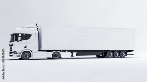 Sleek white semi-truck with trailer isolated on light background, showcasing modern design and clean lines in commercial transportation industry.