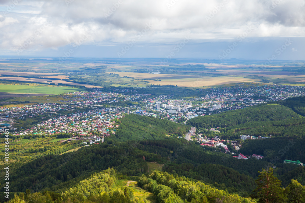 Fototapeta premium Belokurikha aerial view. Rural Russian landscape photography