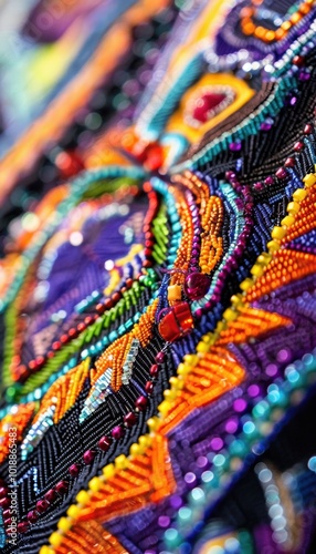 Intricate Indigenous Beadwork Design: Vibrant Traditional Patterns for Ceremonial Garments