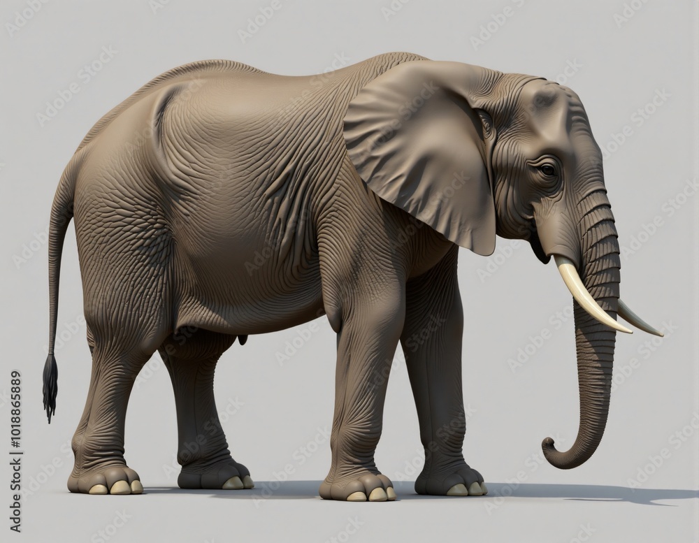 Fototapeta premium A large elephant standing on a gray background, showcasing its impressive size and unique features.