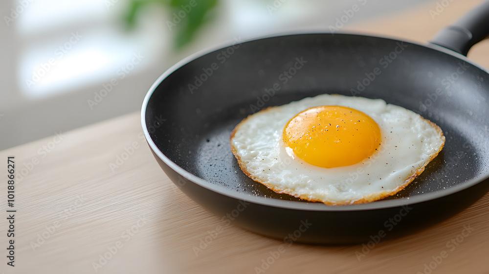 High Angle View of Frying Pan with Sunny Side Up Eggs | Perfectly Cooked Breakfast in a Cozy Kitchen High Angle View of Frying Pan with Sunny Side Up Eggs | Perfectly Cooked Breakfast in a Cozy Kitchen