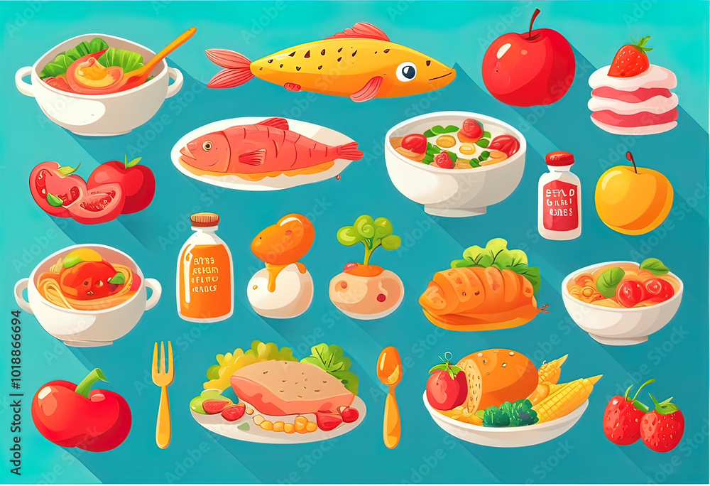 Creative baby food background for kids cartoon drawing Creative baby food background for kids cartoon drawing