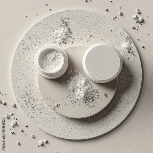 Minimalistic arrangement of cosmetic powders on textured surfaces with scatte...