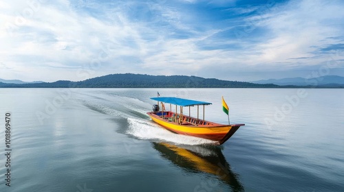 Wallpaper Mural Colorful Boat Gliding Through Calm Waters at Sunset Torontodigital.ca