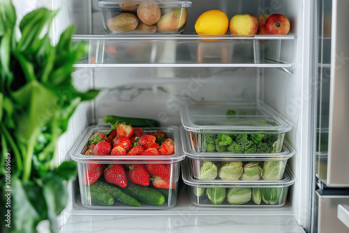 Wallpaper Mural Home Essentials: Organized Plastic Containers in a Fridge with Fresh Food Storage Torontodigital.ca