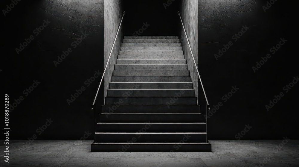 A dimly lit staircase leads upward, framed by dark walls, suggesting an atmosphere of mystery and contemplation. A dimly lit staircase leads upward, framed by dark walls, suggesting an atmosphere of mystery and contemplation.
