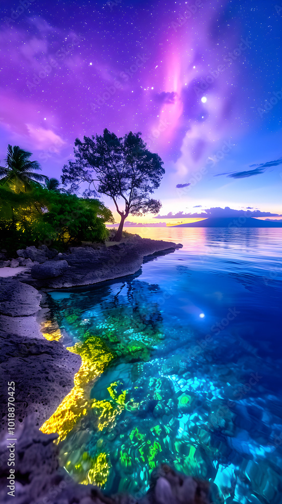 A beautiful island, crystal-clear water and colorful corals A beautiful island, crystal-clear water and colorful corals