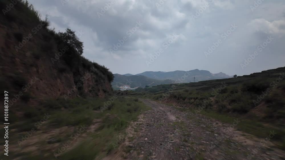 driving car on country road in shanxi driving car on country road in shanxi