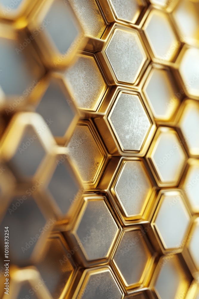 Hexagonal honeycomb structure shines in warm golden light at sunset Hexagonal honeycomb structure shines in warm golden light at sunset