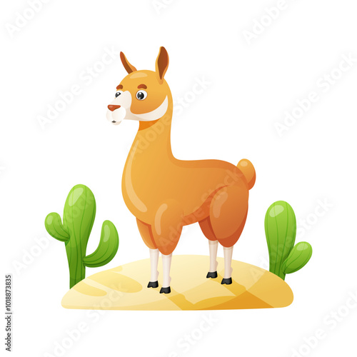 Lama in desert. Colorful vector image isolated on white background