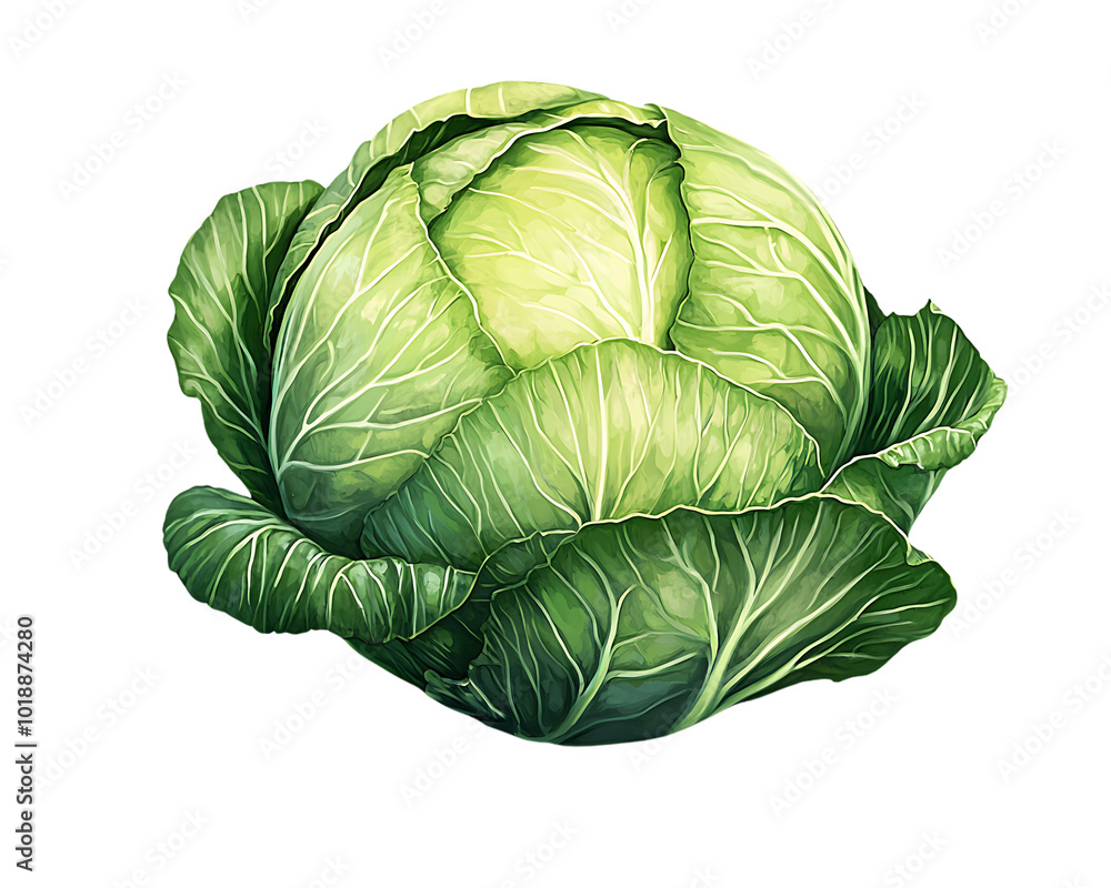 Fototapeta premium Fresh green cabbage, Transparent background.