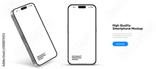 Realistic smartphone mockup. Mobile phone vector with isolated on white background. Device front view. 3D mobile phone with shadow. Realistic, high quality smart phone mockup for ui ux presentation.